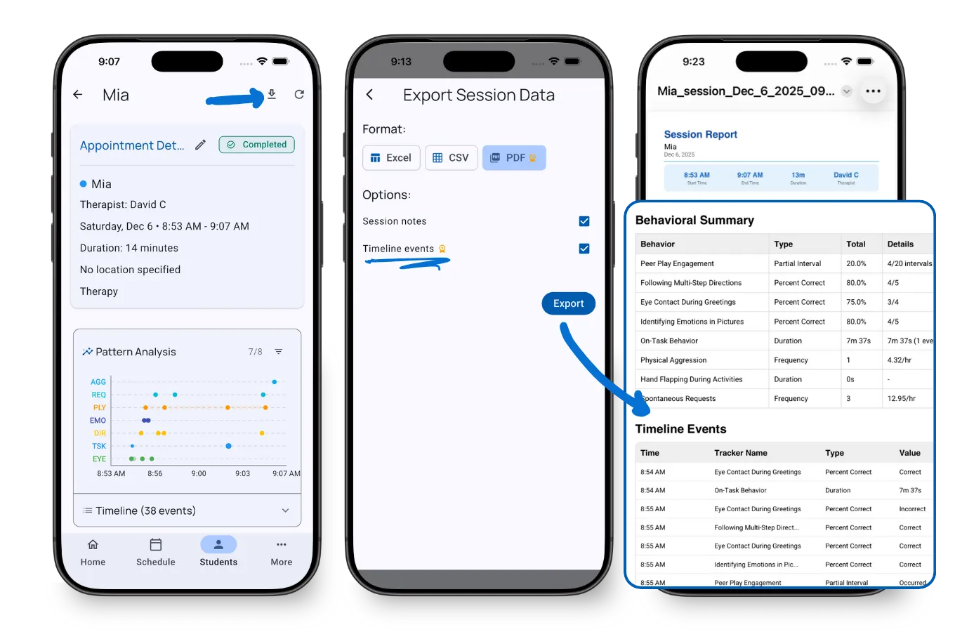 Session summary page showing download icon at top right