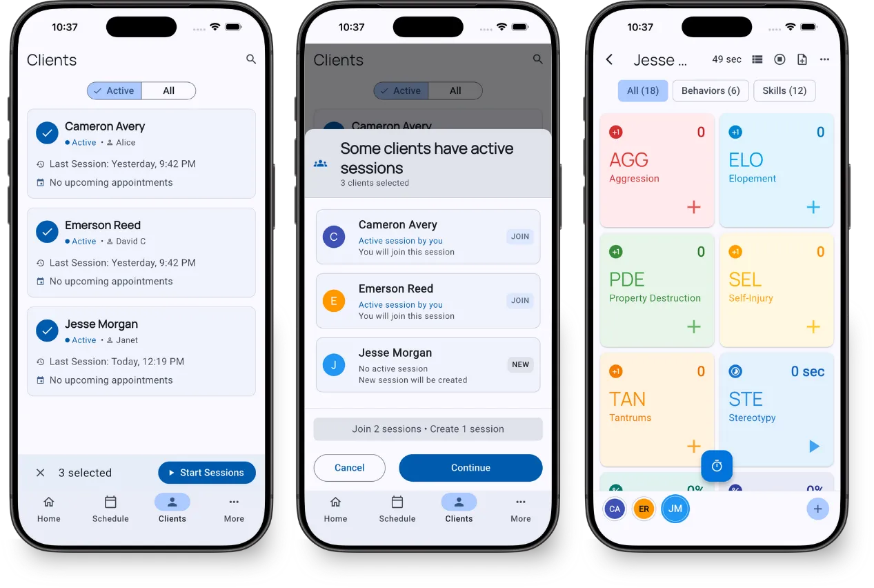 Multi-session start flow showing join and new session options