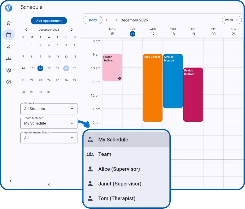 Team member filter dropdown