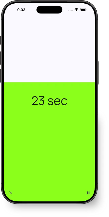 Visual timer full-screen showing large countdown display with green background