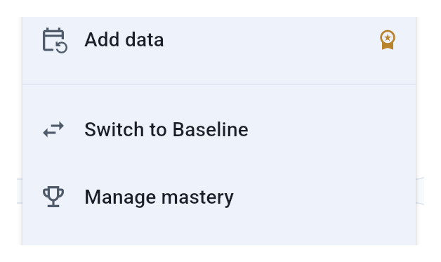 Target options menu with the recording-mode switch and Manage mastery
